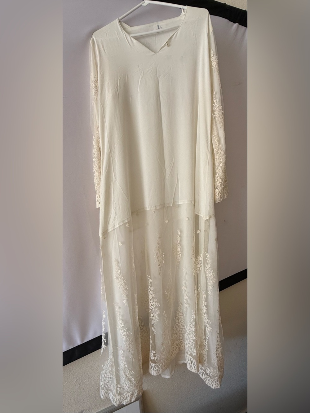 Elegant Cream Lace Overlay Maxi Dress